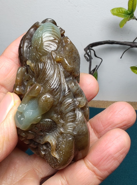 和田玉且末糖青白玉龙凤手把件