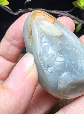 仿古兽面貔貅凤手把件和田玉籽玉