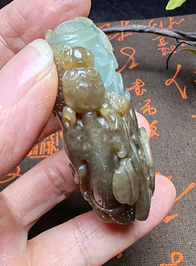 新疆和田玉且末糖青白玉仿古龙螭龙福锦灰堆手把件男国风龙行天下