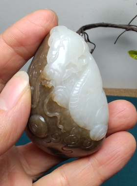 和田玉糖白玉生肖龙手把件苏工高档送礼保真精英商务男士藏龙献瑞