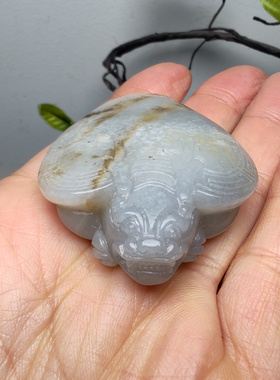 新疆和田玉籽玉青花墨玉龙龟小手把件苏工精品油润男女国风荣归