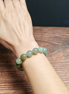 和田玉且末糖青白玉圆珠12mm手串