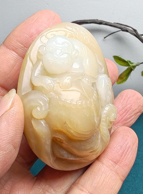 和田玉糖白玉猴子大象手把件大师级珍藏高档商务精英男士封侯拜相