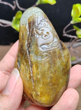 仿古龙兽头貔貅手把件和田玉籽玉