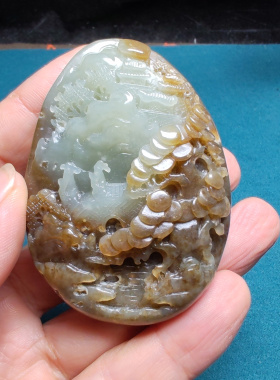 新疆和田玉且末糖玉山水意境手把件苏工精品油润男女国风宁静致远