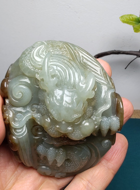 新疆和田玉且末蓝调糖青龙凤手把件苏工高档油润男女国风龙凤呈祥