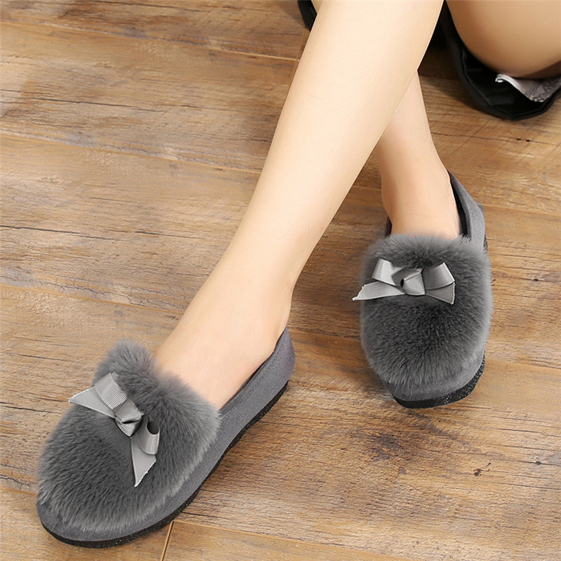 毛毛鞋女秋冬外穿豆豆鞋女韩版百搭平底蝴蝶结一脚蹬加绒孕妇棉鞋,淘宝优惠券,粉丝福利购,淘宝优惠卷
