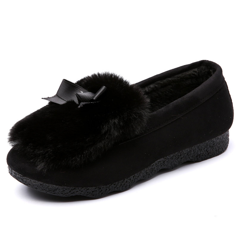 毛毛鞋女秋冬外穿豆豆鞋女韩版百搭平底蝴蝶结一脚蹬加绒孕妇棉鞋,淘宝优惠券,粉丝福利购,淘宝优惠卷