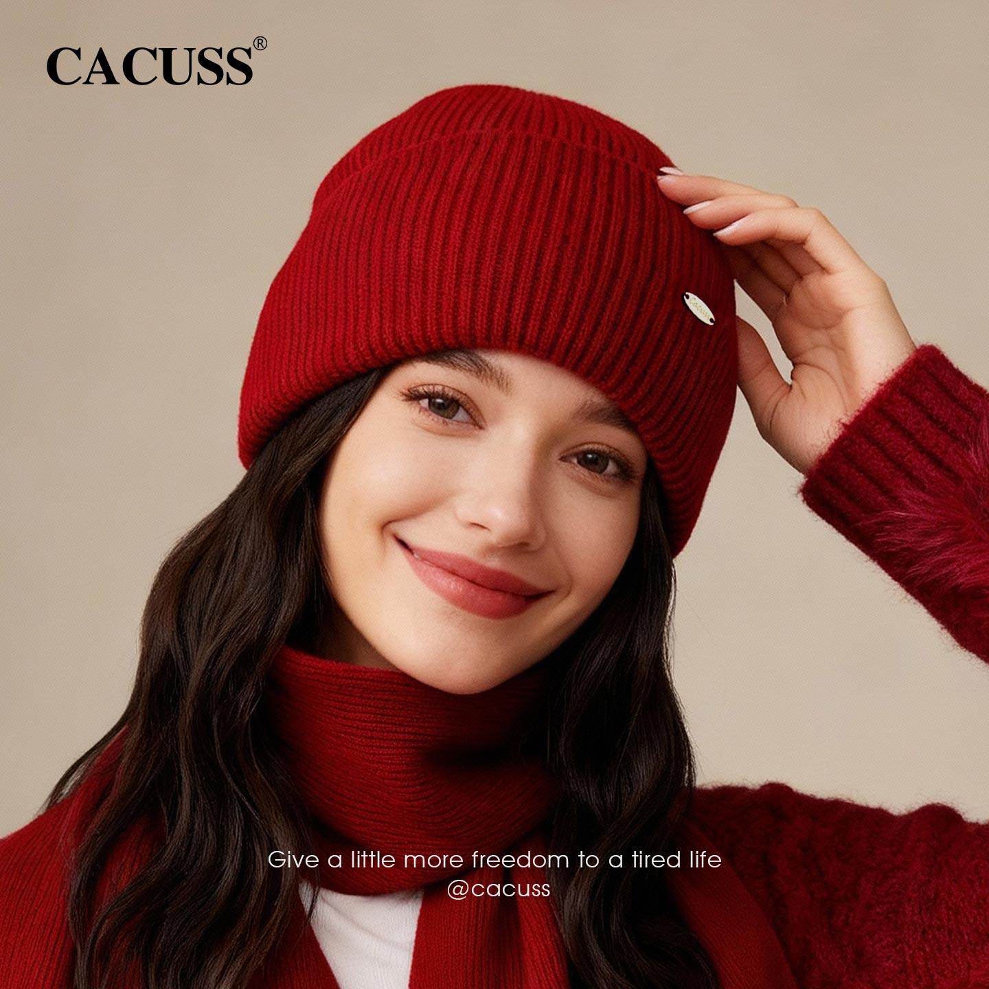 CACUSS纯羊毛帽子女秋冬季针织帽大头围保暖毛线帽护耳包头帽礼盒,淘宝优惠券,粉丝福利购,淘宝优惠卷