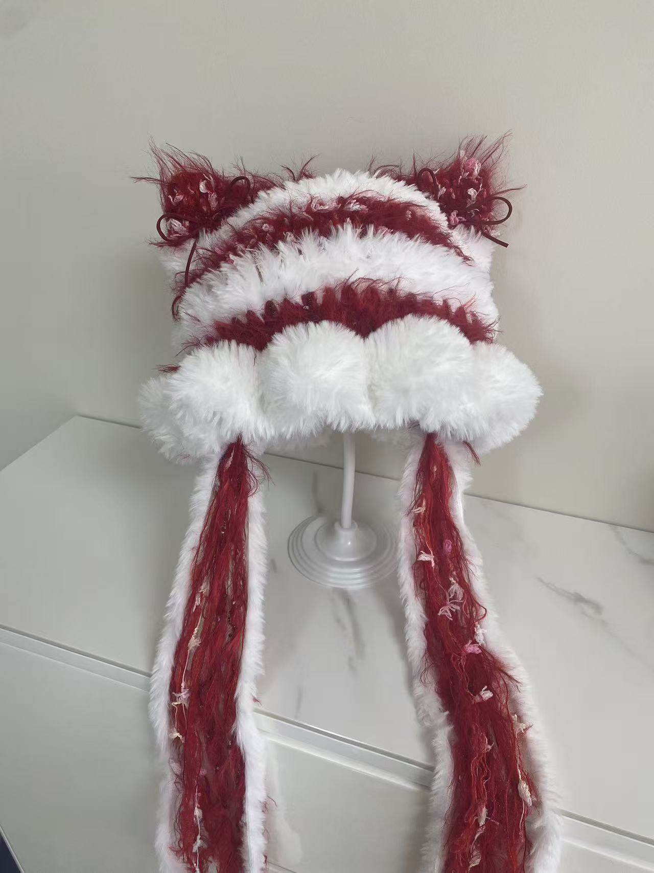 【新年系列】手工钩织水母猫耳帽针织毛线帽子女手混线diy材料包,淘宝优惠券,粉丝福利购,淘宝优惠卷