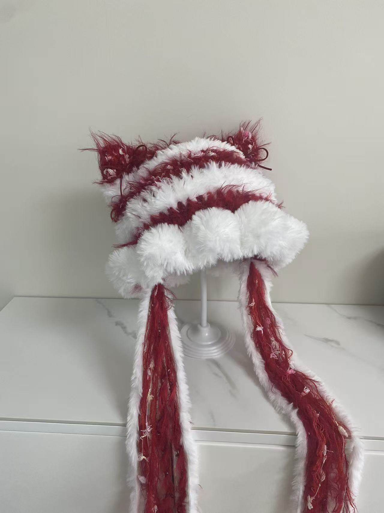 【新年系列】手工钩织水母猫耳帽针织毛线帽子女手混线diy材料包,淘宝优惠券,粉丝福利购,淘宝优惠卷