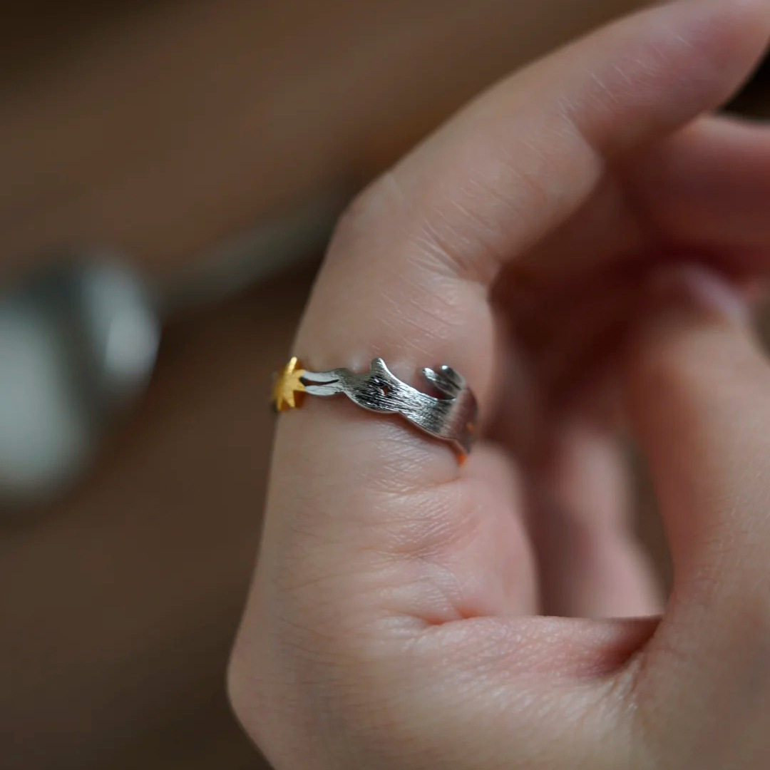 PURE星月兔子戒指女唐风敦煌纹样拉丝镀18k金新中式开口食指戒指,淘宝优惠券,粉丝福利购,淘宝优惠卷