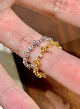 PURE十字花戒指女轻奢高级感vintage中古风老钱风百搭食指戒