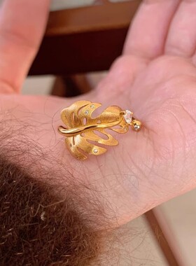 PURE金枝玉叶戒指拉丝轻奢高级感古法百搭点钻镂空叶子指环女