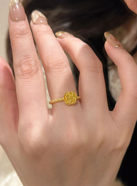 PURE超闪小冰糖戒指镭射黄金花丝工艺编织纹理爆闪指环招财食指斤