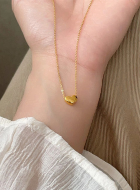 PURE法式甜心小爱心项链女镀18k金日常百搭桃心锁骨链ins新款颈链