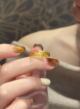 PURE璀璨光芒羽毛戒指Vintage中古风高颜值黄金羽精致小红人戒指