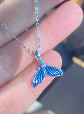 PURE时尚经典蓝色鱼尾钛钢项链女ins小清新轻奢锁骨链小众百搭送