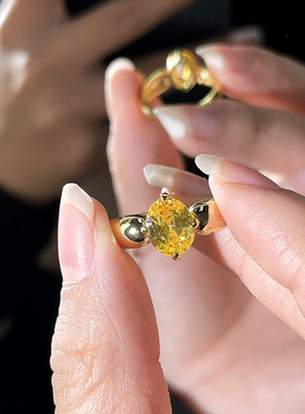 PURE胖嘟嘟黄钻戒指镀金女轻奢小众设计2025新款中古风Vintage