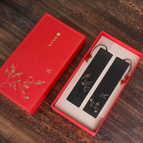 西泠印社《柿柿如意》书签礼盒套装实木紫光檀螺钿老师送礼创意古风礼物木质高档简约创意文创礼品实用国风 - 图3