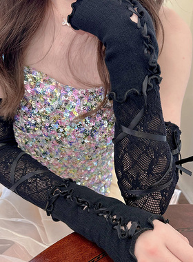 Sumyee洛丽塔芭蕾风绑带蕾丝拼接长筒遮瑕防晒手袖少女甜酷风袖套