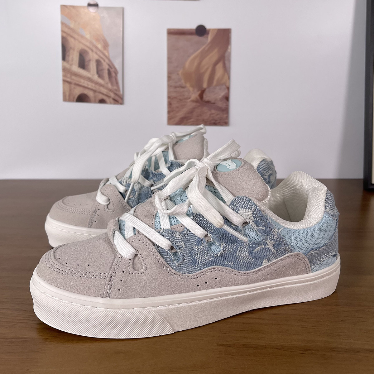 男鞋ins潮鞋牛仔拼接厚底面包鞋男女情侣鞋百搭潮流低帮休闲板鞋,淘宝优惠券,粉丝福利购,淘宝优惠卷