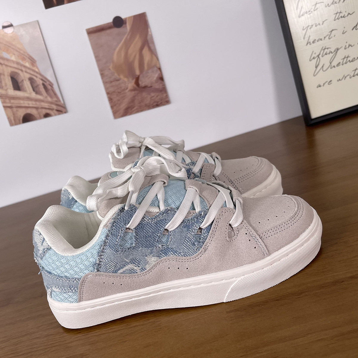 男鞋ins潮鞋牛仔拼接厚底面包鞋男女情侣鞋百搭潮流低帮休闲板鞋,淘宝优惠券,粉丝福利购,淘宝优惠卷