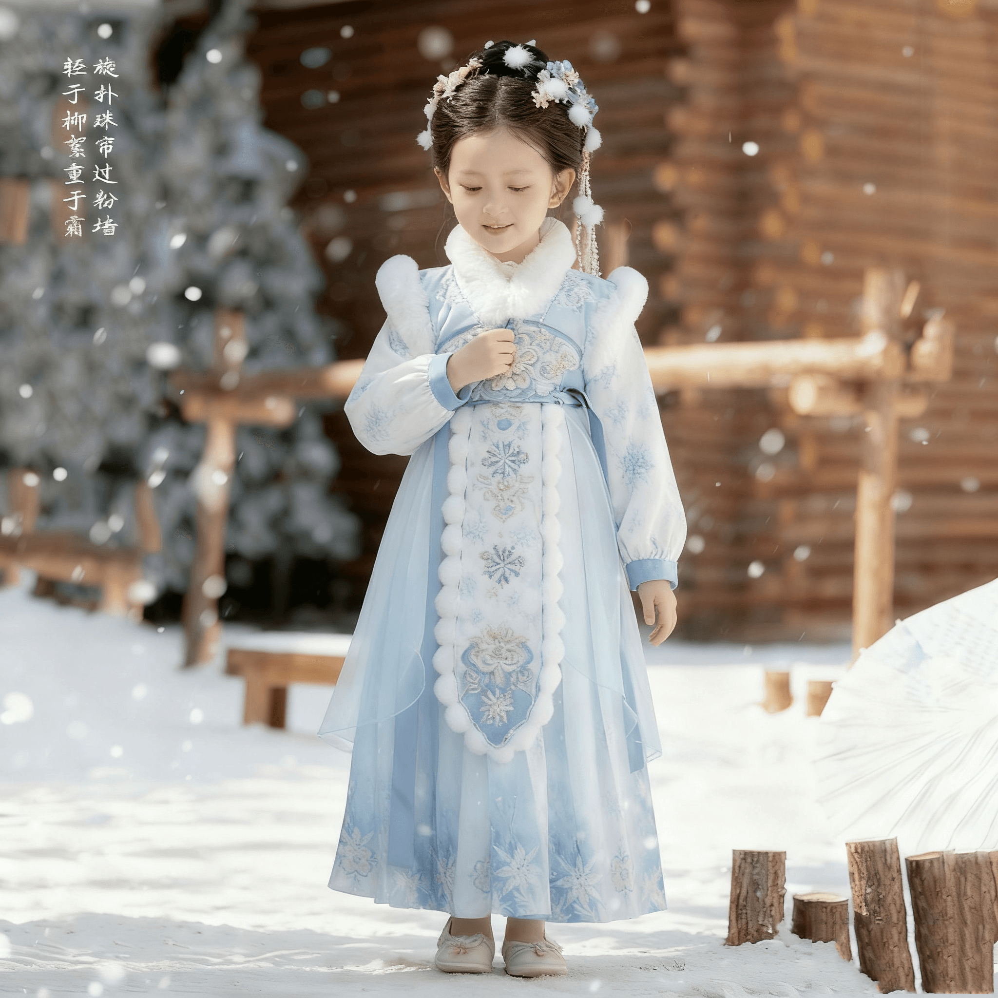 汉服女童冬拜年服斗篷披风艾莎公主裙中国儿童年服加绒加厚连衣裙,淘宝优惠券,粉丝福利购,淘宝优惠卷