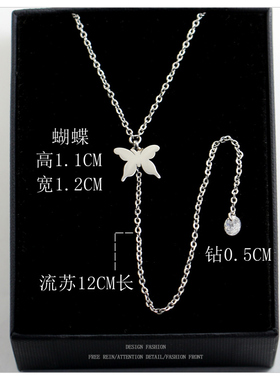 钛钢精致极简蝴蝶流苏钻项链女ins小众设计钛钢锁骨链气质百搭女