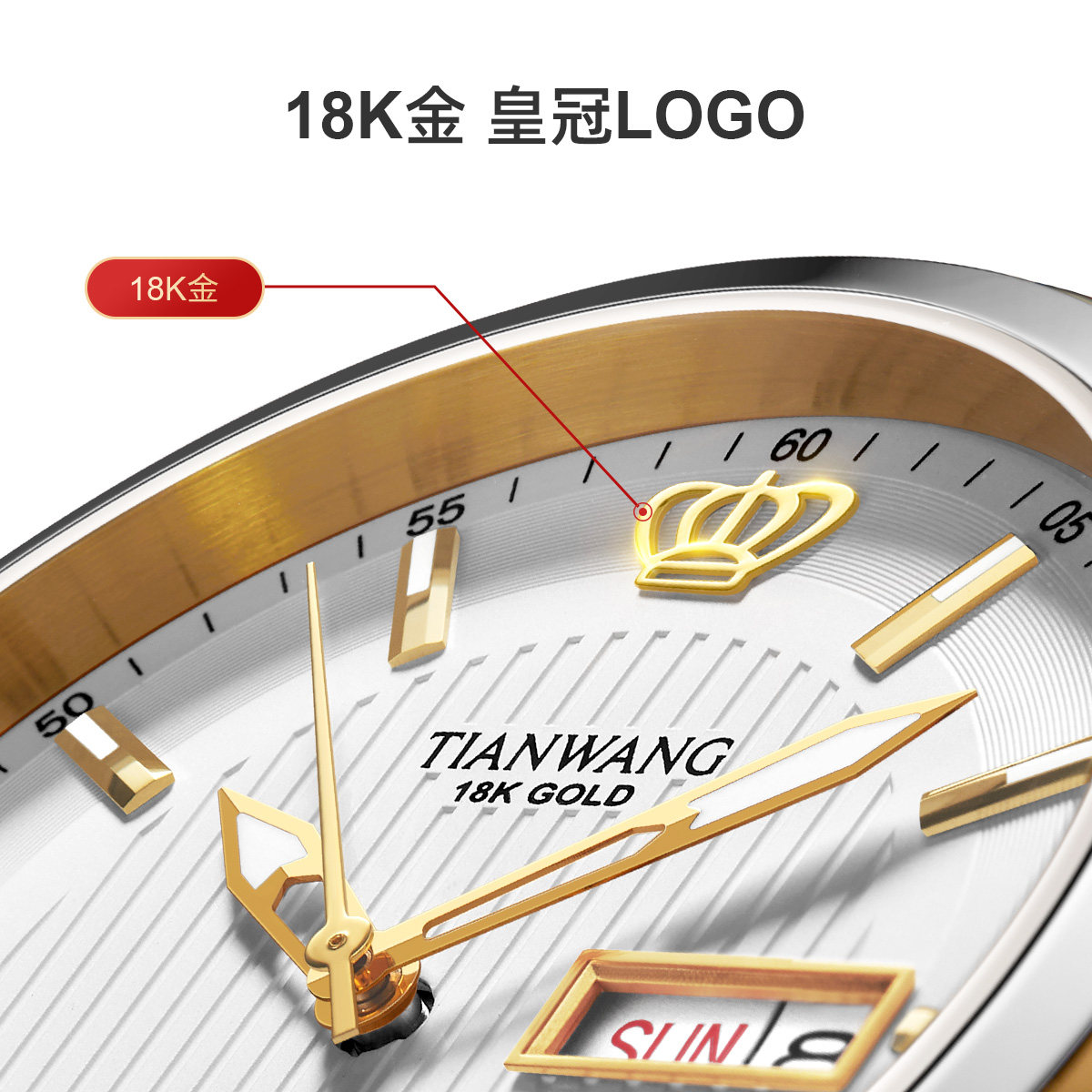 天王金标送福 18K金logo尊享版 福字底盖男表机械机芯经典5732