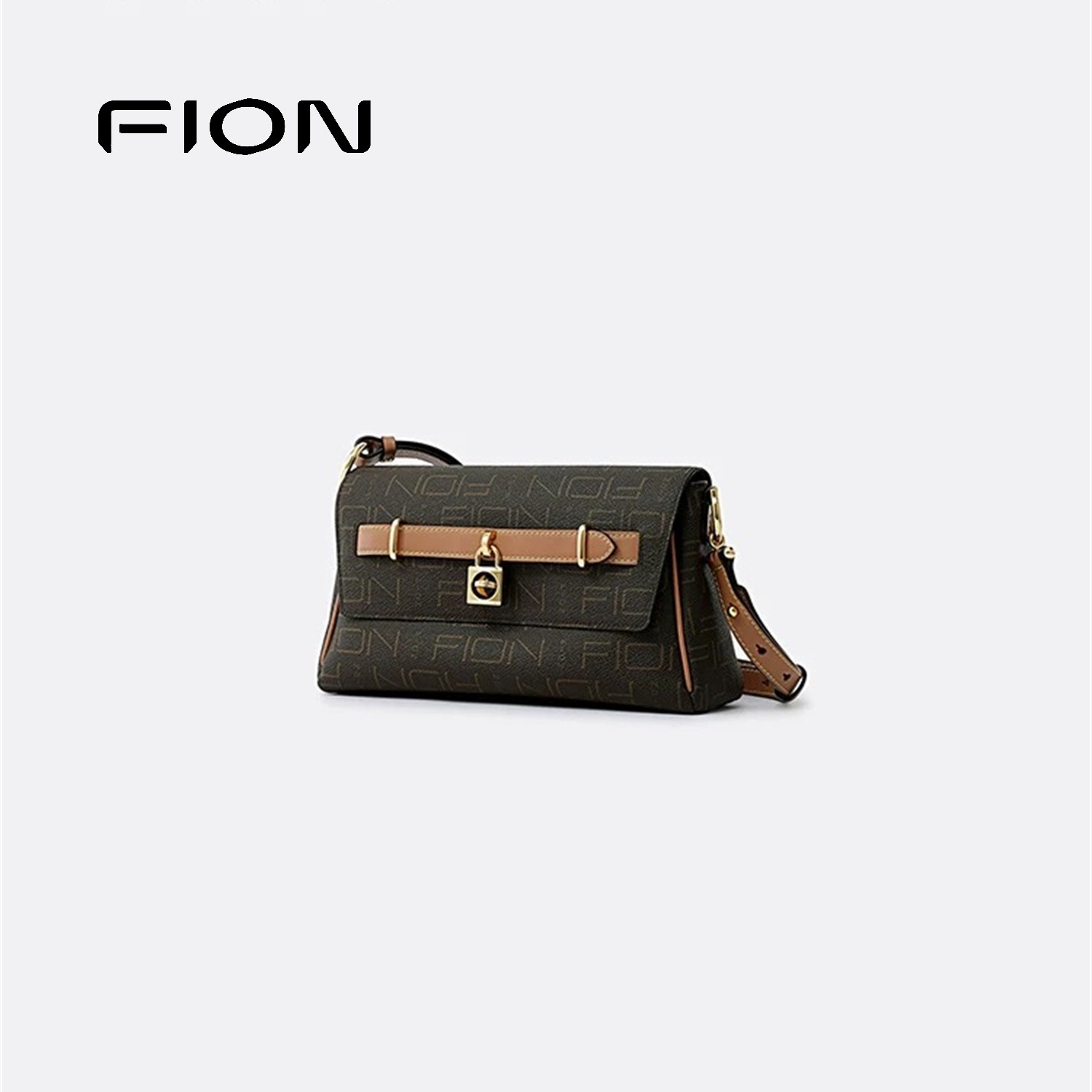 Fion/菲安妮老花小方包 新款法棍包通勤百搭单肩斜挎包FAAFVNB006,淘宝优惠券,粉丝福利购,淘宝优惠卷