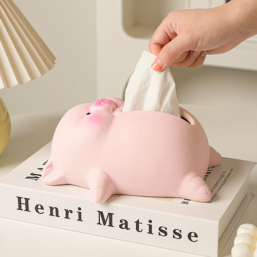 躺平猪猪纸巾盒客厅纸抽盒陶瓷抽纸盒家用茶几摆件餐巾纸盒装饰品 - 图2