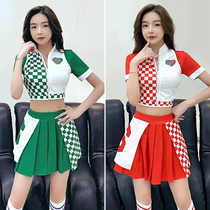 College Wind Cheerleading Suit Personality Red Plaid Splicing Football Baby Girl Group Cheerleading Dance Dress Dress