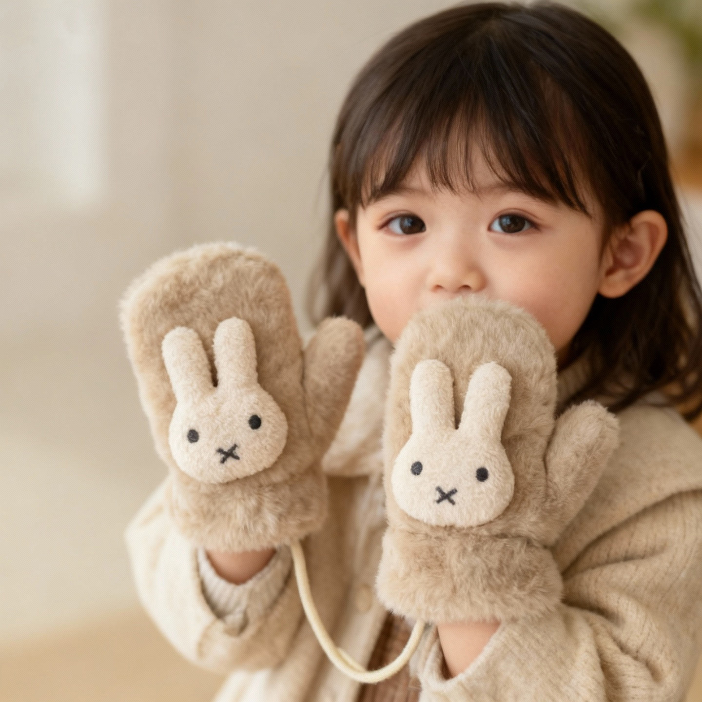 儿童手套冬季可爱兔子保暖宝宝手套连指挂脖加厚防寒男童女童手套,淘宝优惠券,粉丝福利购,淘宝优惠卷