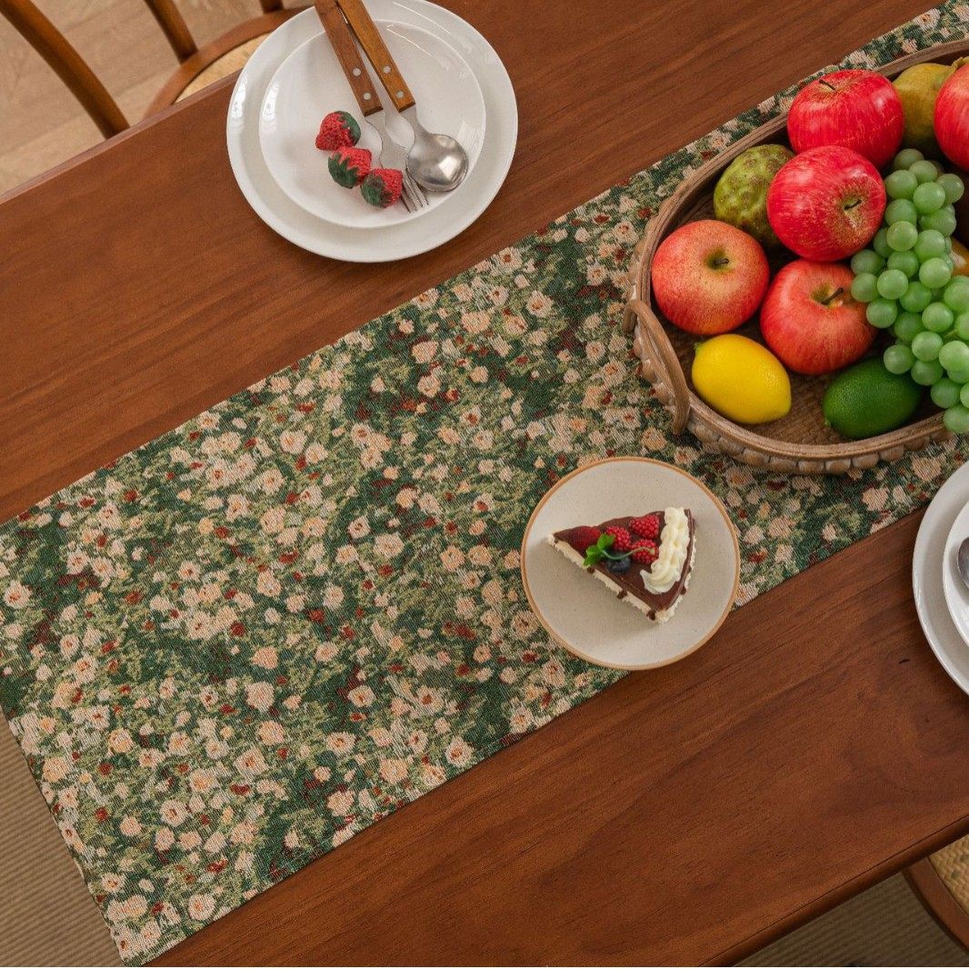 复古风美式田园原木桌旗绿色花朵油画茶旗五斗柜装饰布电视柜盖布,淘宝优惠券,粉丝福利购,淘宝优惠卷