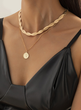Women Double-Layered Snake Chain Link Choker Necklace