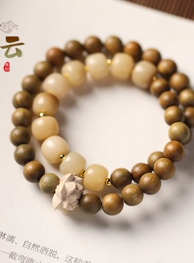 绿檀黄杨木雕刻莲花菩提根手串