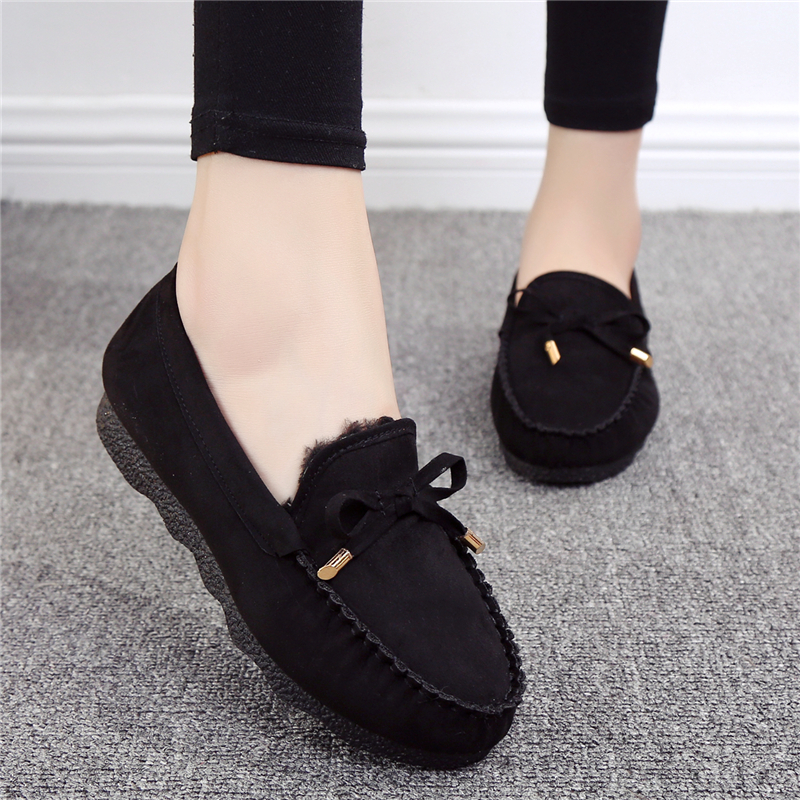 秋冬老北京布鞋女保暖棉鞋平底防滑工作鞋女黑色蝴蝶结加绒豆豆鞋,淘宝优惠券,粉丝福利购,淘宝优惠卷
