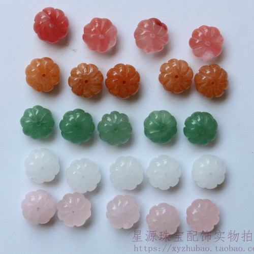 天然粉晶南瓜珠 红绿东陵白玉瓜楞珠西瓜晶雕刻珠diy手串隔珠材料 - 图2