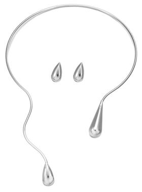 欧美水滴项炼套装ins风简约百搭项圈耳环两件套逗号颈圈necklace