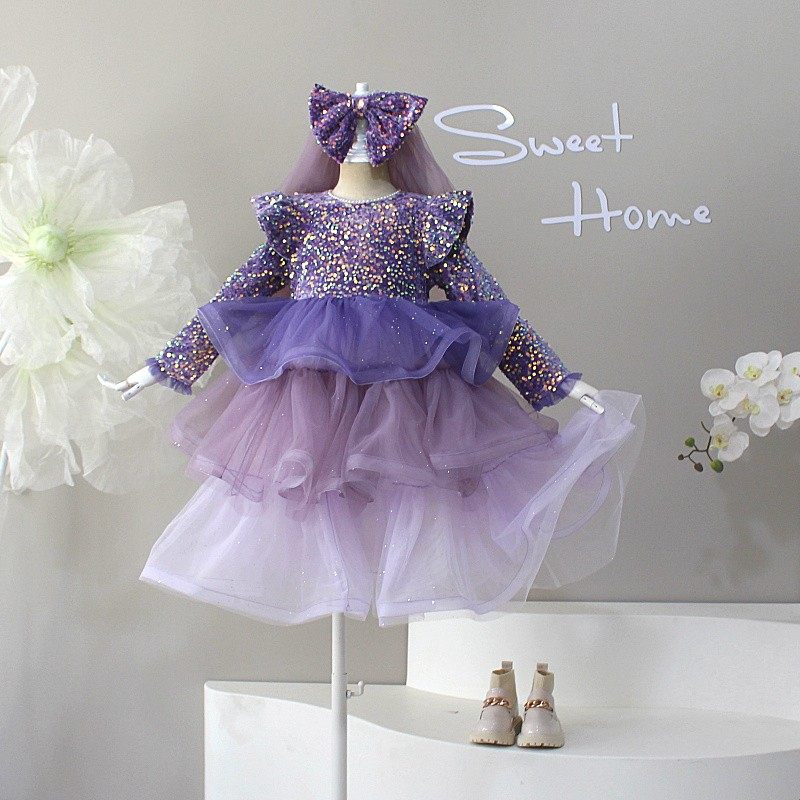 女童蛋糕连衣裙2025秋冬新款丝绒亮片宝宝高端洋气礼服公主蓬蓬裙,淘宝优惠券,粉丝福利购,淘宝优惠卷