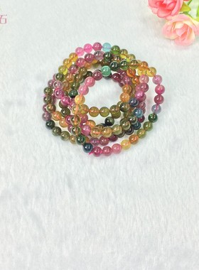 天然彩虹色艳丽单圈碧玺手链手串