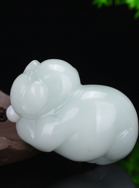 天然和田玉招财玉猪手把件籽料玉石生肖猪护身符把玩件糖白玉摆件
