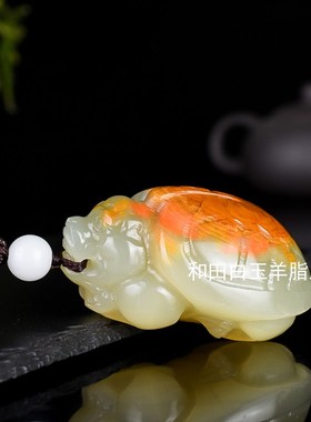 天然玉石新疆和田玉籽料龙龟手把件精雕长寿龙头龟玉石把玩件挂件