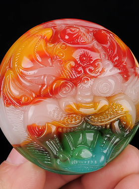 和田玉彩玉老虎头皮带扣