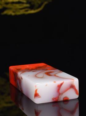 和田玉鸡血玉石印章文房镇尺