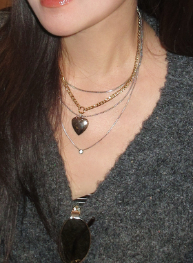 厄洛斯 黄打屁原创设计复古质感ins韩百搭闪甜百搭钛钢颈叠戴项链