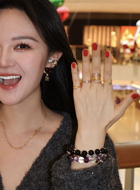 点墨 黄打屁小众设计黑玛瑙檀木平安顺遂强化精神质百搭925银手串