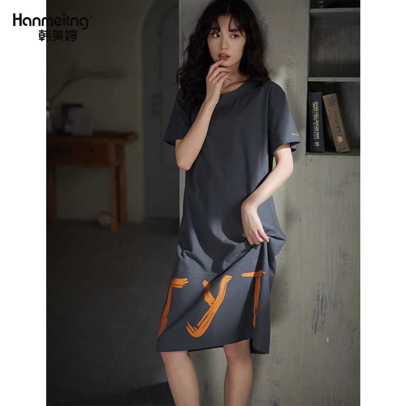 夏季纯棉短袖中长裤日系可外穿睡裙 韩美婷睡裙