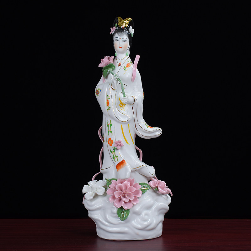 陶瓷何仙姑神像供奉保平安仙女佛像家居客厅摆设八仙过海中式摆件_虎窝淘